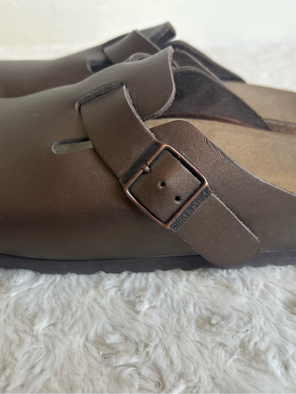 Birkenstock Sz 38 Narrow Boston Pro Dark Brown Natural Leather Regular MINT - Picture 6 of 8